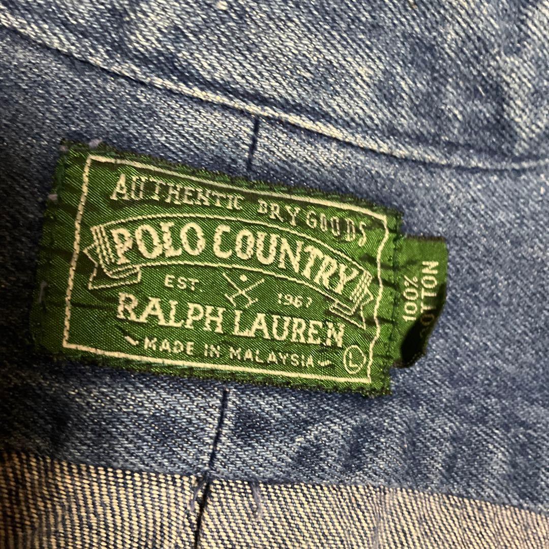 90s ラルフローレン POLO COUNTRY デニムシャツL 赤ポニー 刺繍 - メルカリ