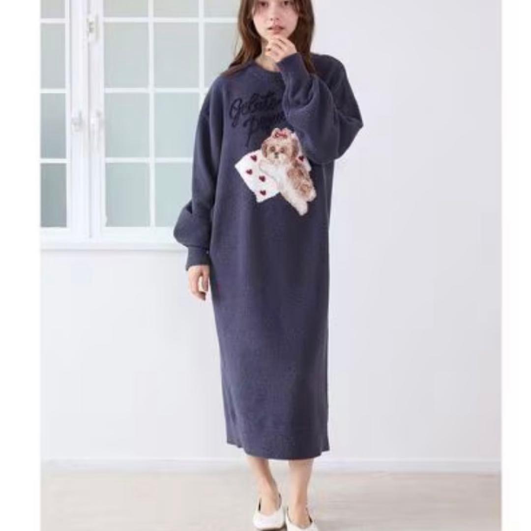 新品 未使用 タグ付 シーズー柄 ジャガード ワンピース ジェラートピケ