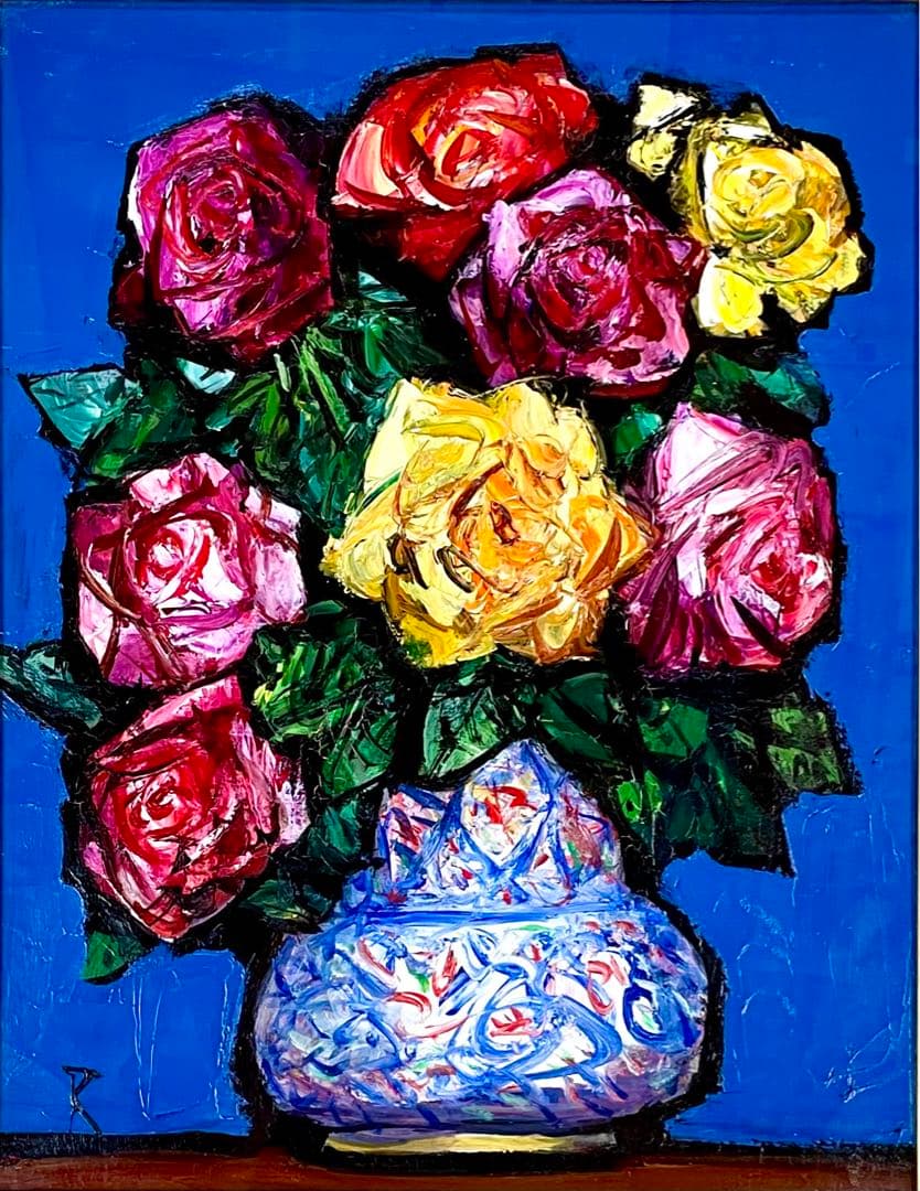 中川力 真作「ばら」 油彩6号 格調高い薔薇図名品 師：有島生馬 - メルカリ