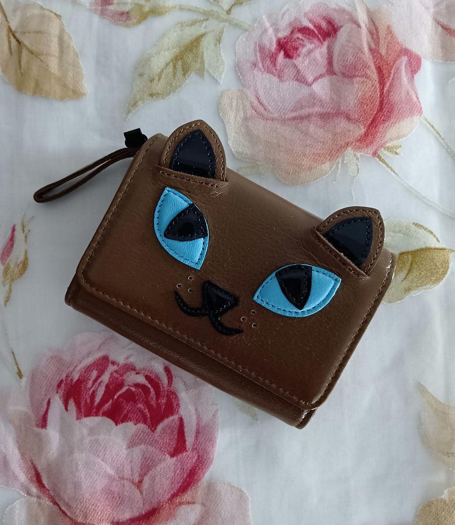 タマミワタナベ☆日本製☆牛革☆茶猫ミニウォレット☆ZAOレザー
