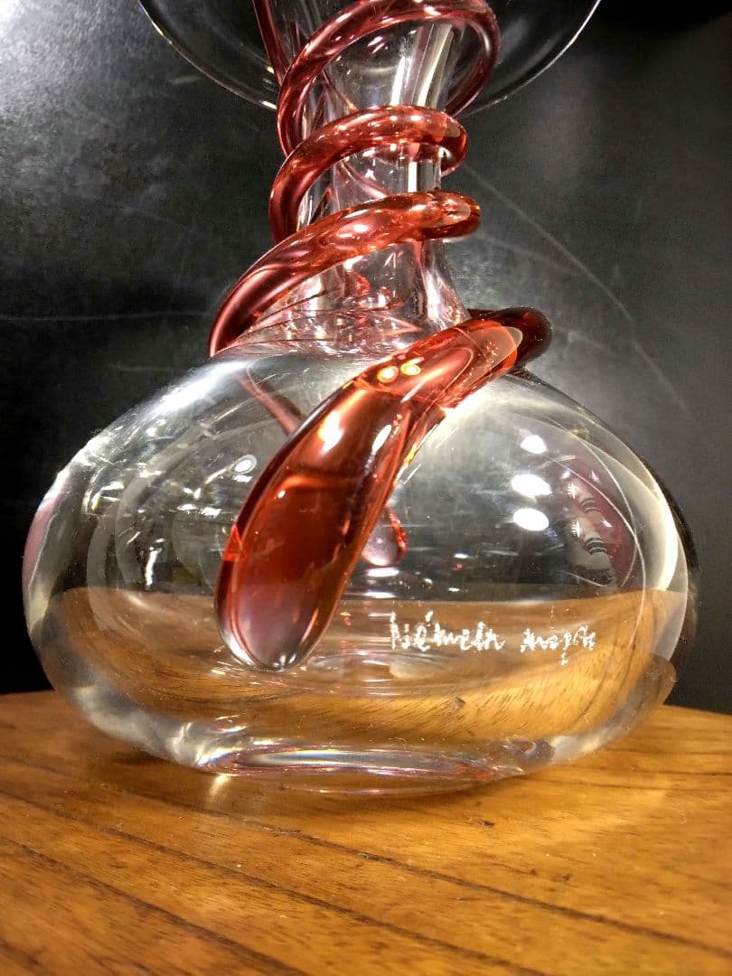 フランス 一点物 クリスタル フラワーベース アート サイン スパイラル