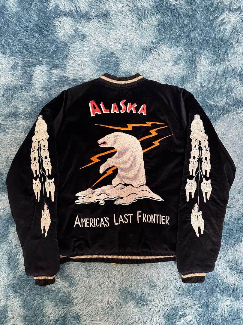 テーラー東洋 アラスカ 別珍 リバーシブル スカジャン 白熊 狼 黒×黄 テーラー東洋 アラスカ 別珍 リバーシブルスカジャン 白熊 狼 犬ぞり