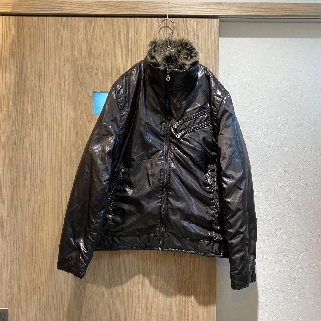 ネオお兄系 y2k アーカイブ 光沢 ファー 中綿 シングルライダース