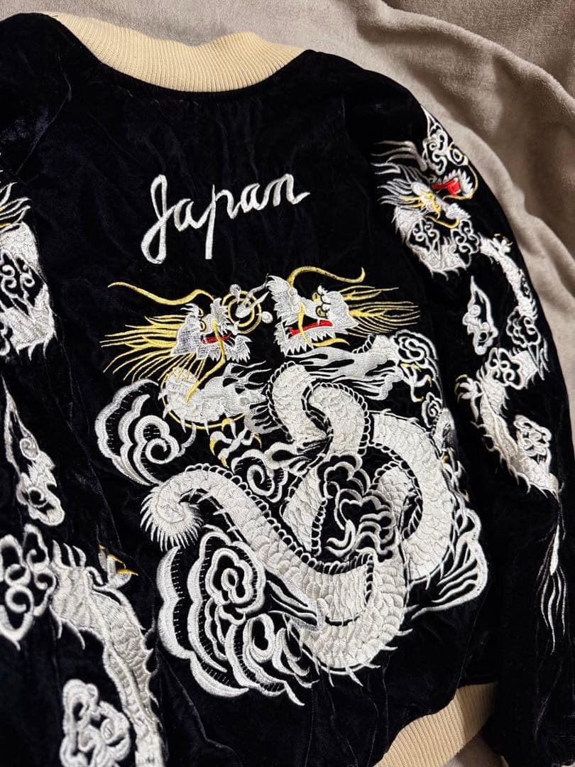 90s vintage 別珍 2面用 ワシ 龍 日本 スカジャン unisex