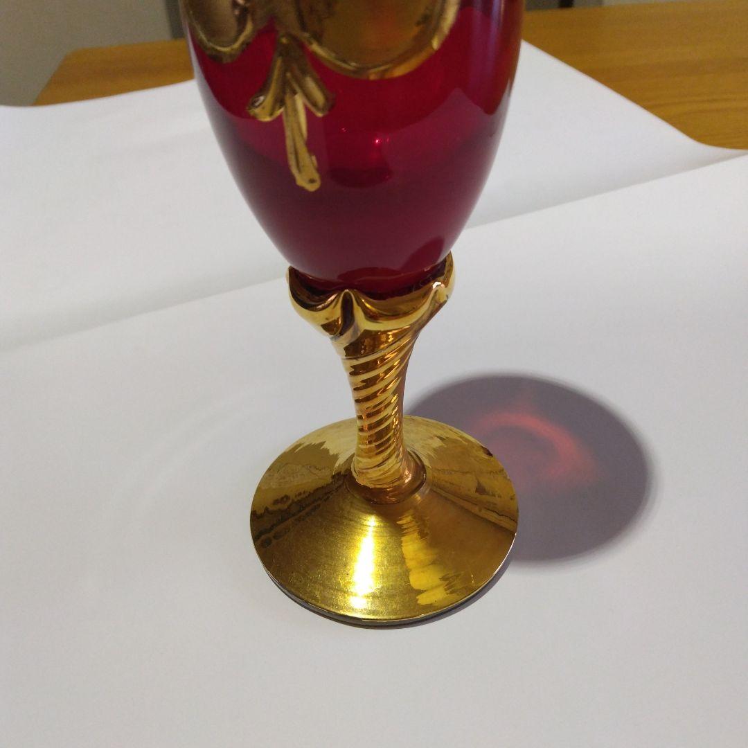 ベネチアングラス 赤と金のガラスグラス 花柄