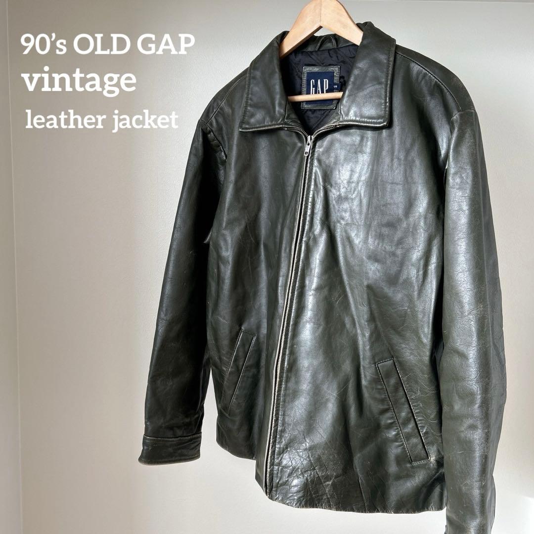 90's old GAP オールドギャップ レザー ジャケット グリーン - メルカリ
