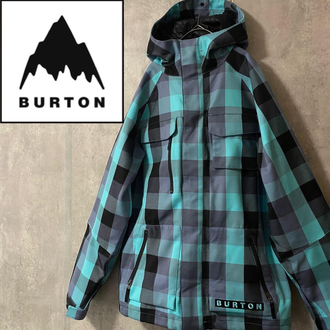 Burtonバートンスキーウェアスノーボードジャケットパーカーフード水色チェック Burtonバートンスキーウェアスノーボードジャケットパーカーフード水色