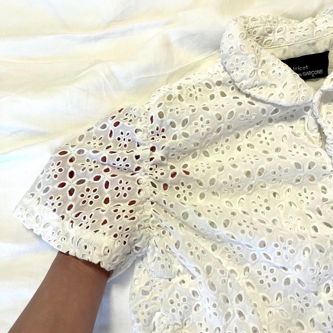 希少】トリココムデギャルソン レースブラウス Sサイズ 丸襟 半袖