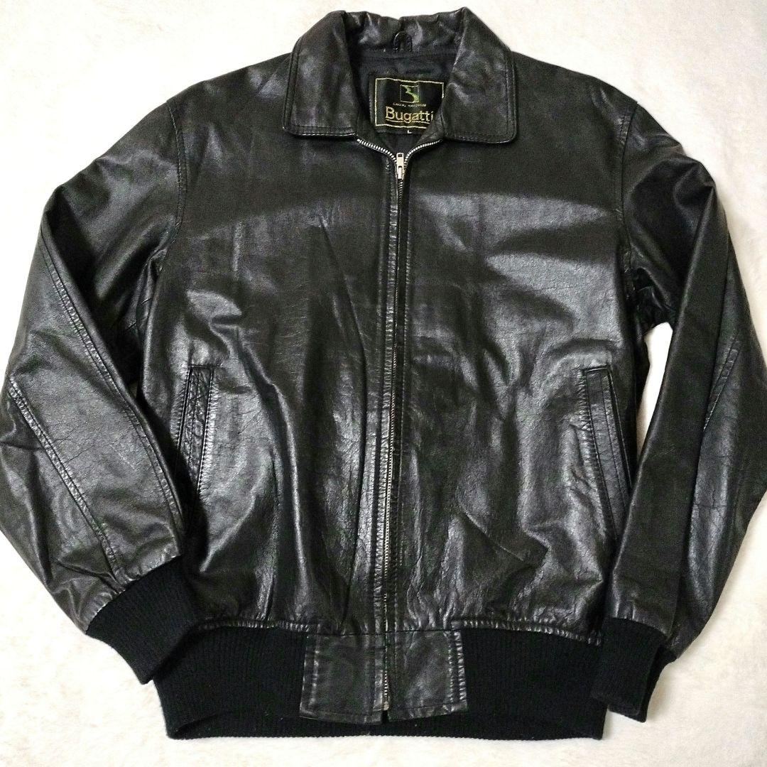 極美品✨Bugatti　レザー ジャケット 　A-2　A2　牛革　L　ブラック オールブラックでシックに着こなす・馬革A2レザージャケット – Makuake