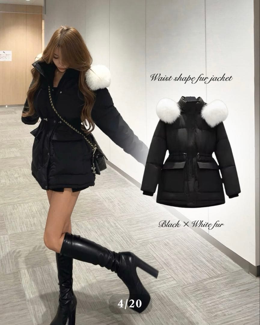 gienge(ジーアング)ウエストシェイプファージャケット ホワイトファー