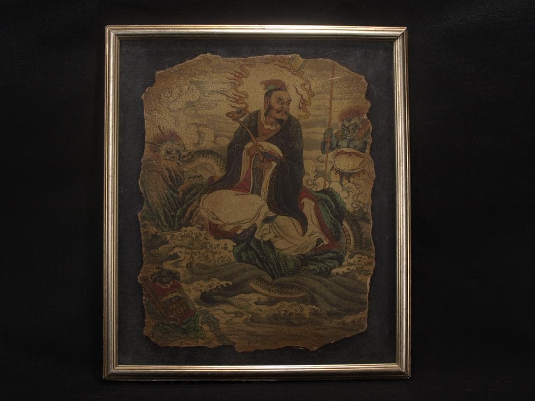 中国唐時代 敦煌莫高窟壁画 彩絵 人物像 発掘品古美術 AK1774A1-4