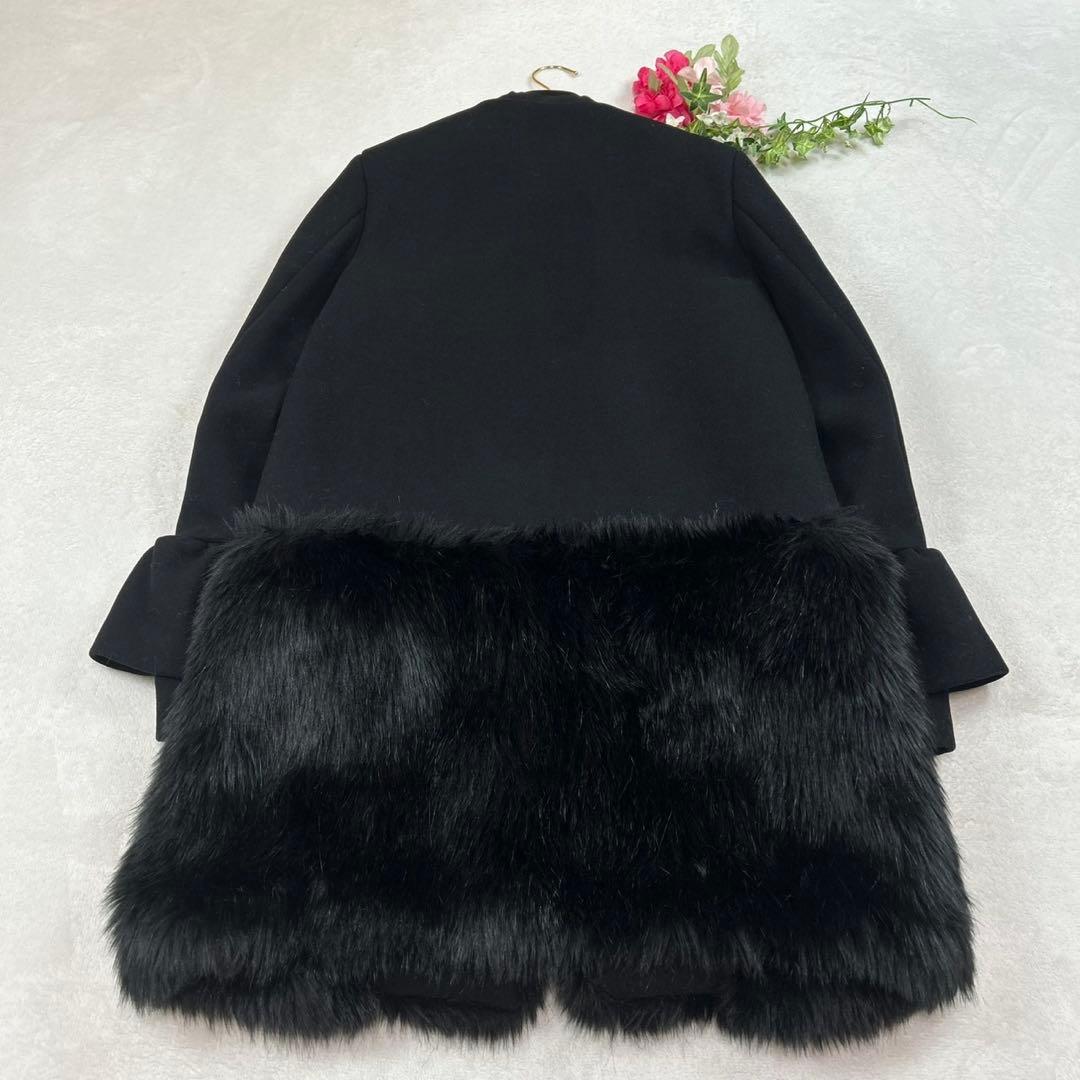 K50 美品 M ヨーコチャン フリル ロングコート ブラック レディース