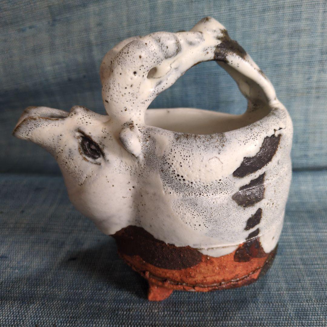 萩焼　羊頭水差し 茶道具 水指 水差し 萩焼き 粉引 高見世清光作 鞍見窯 共蓋 萩焼