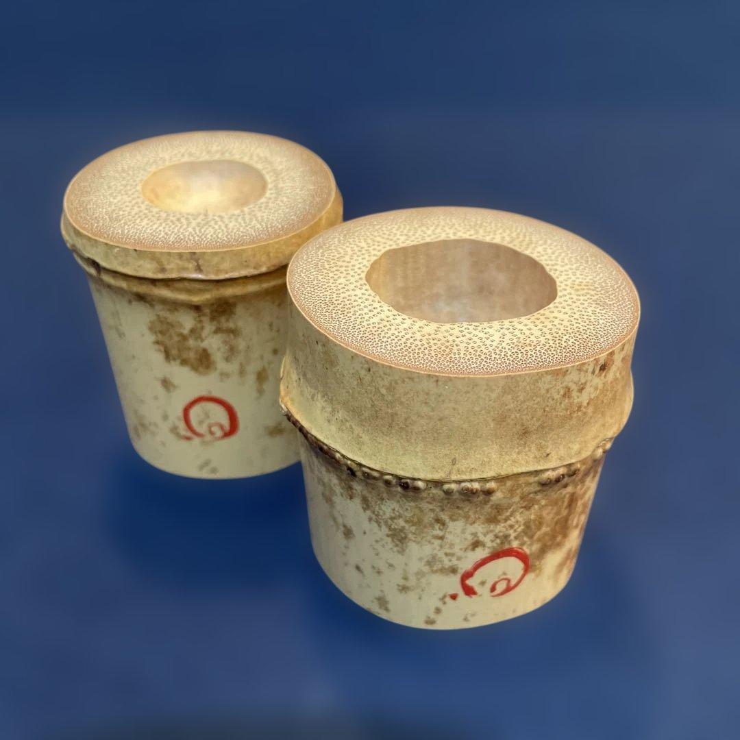 竹田 益州】(和尚)花押・箱書『竹蓋置 一双』【高野 宗陵】(作)共箱※美