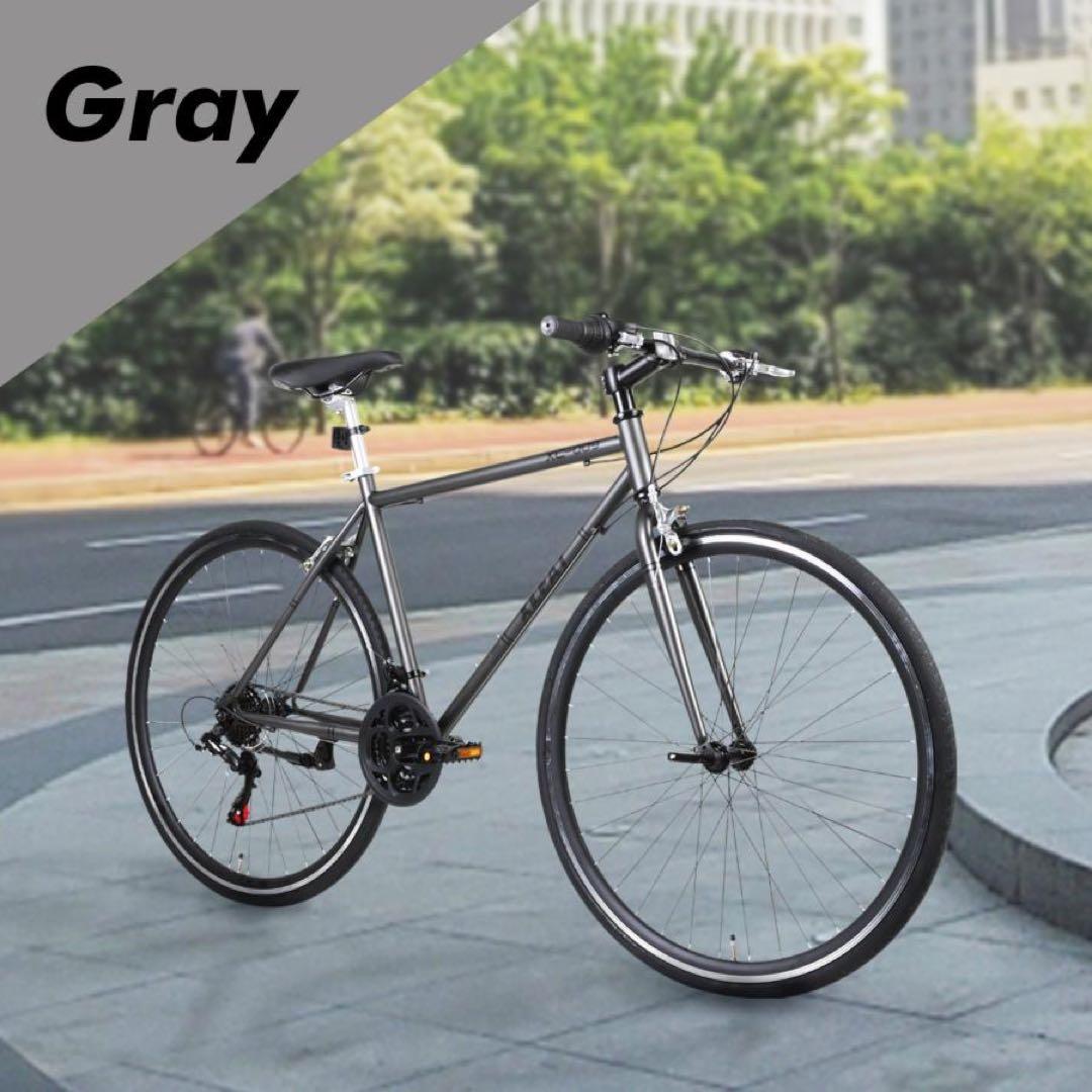 クロスバイク 自転車 21段変速 シマノ製 初心者 スポーツサイクル グレー XLEAT 【在庫限り】クロスバイク 700c シマノ製 21段変速 ライト