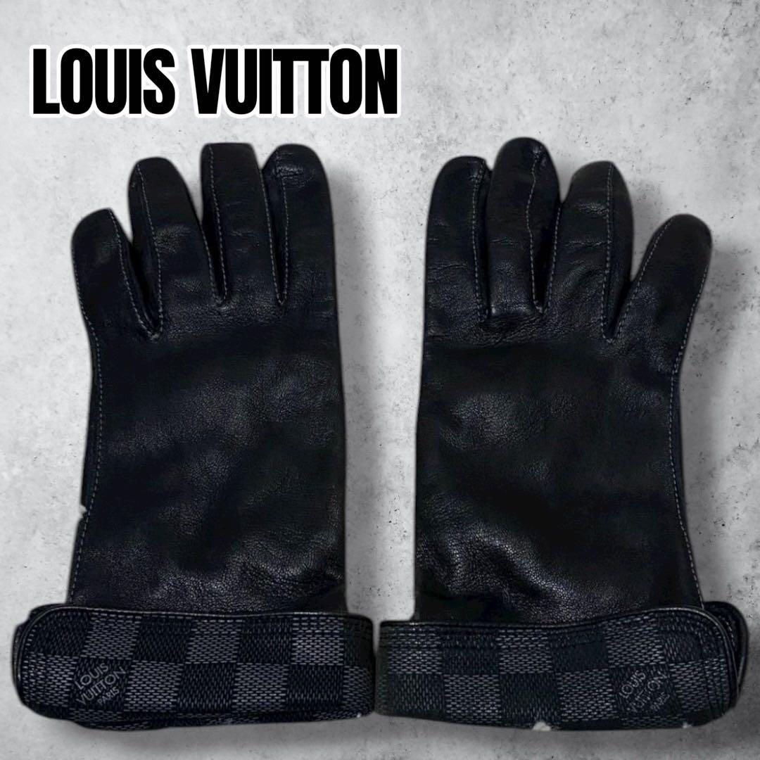 LOUIS VUITTON ダミエ柄　未革　ブラック　レザーグローブ LOUIS VUITTON - 本物 美品 ルイヴィトン ダミエグラフィット切替