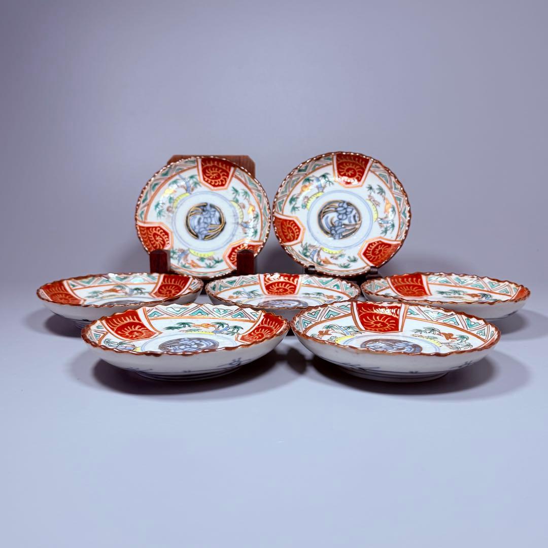 古伊万里 染錦 菖蒲 竹鳥図 直径12.3㎝ 赤絵 6枚 古器を楽しむ - メルカリ