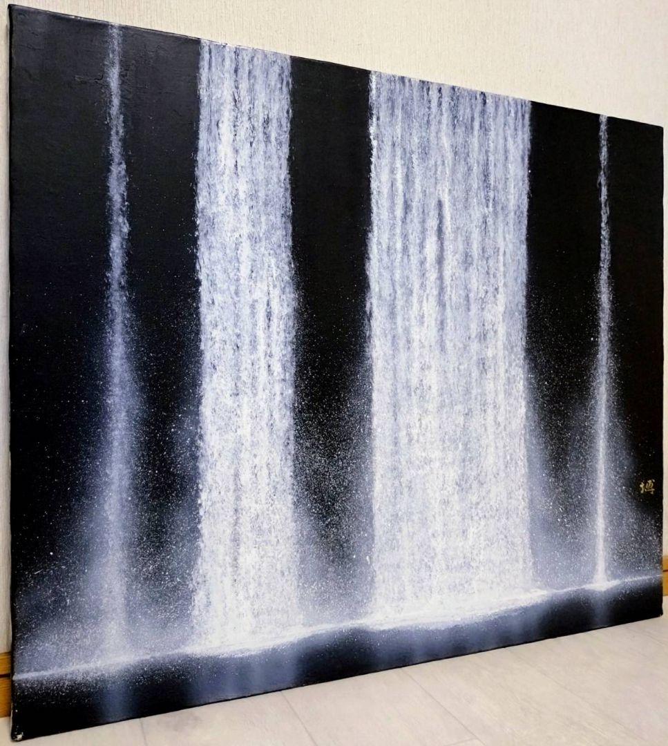 F20号】千住博【ウォーターフォール】手描き/表サイン・共シール有/岩