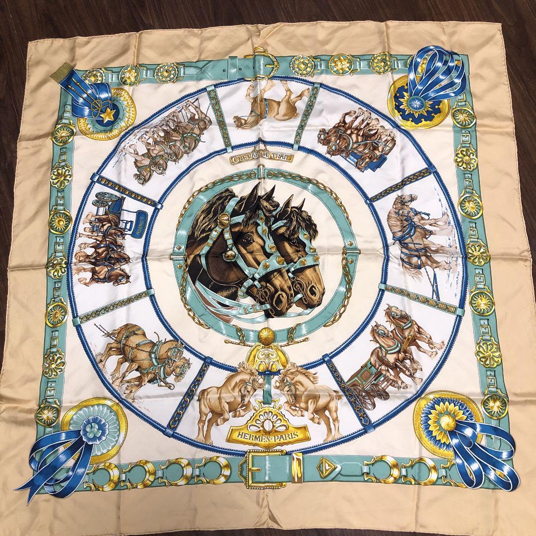 HERMES エルメス カレ90 CHEVAUX DE TRAIT 輓馬ベージュ - メルカリ