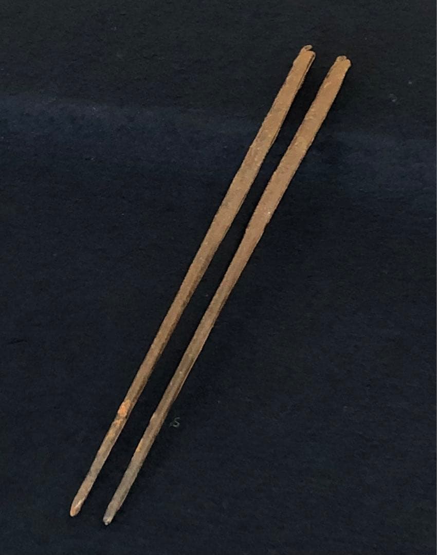 《R》茶道具 明珍造 豆形火箸 鉄火箸 全長約28.7㎝ 木箱　260209け1