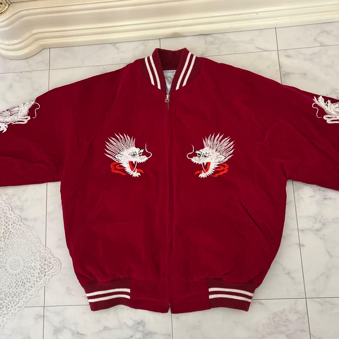 エンジ色 ドラゴン刺繍 スカジャン - メルカリ