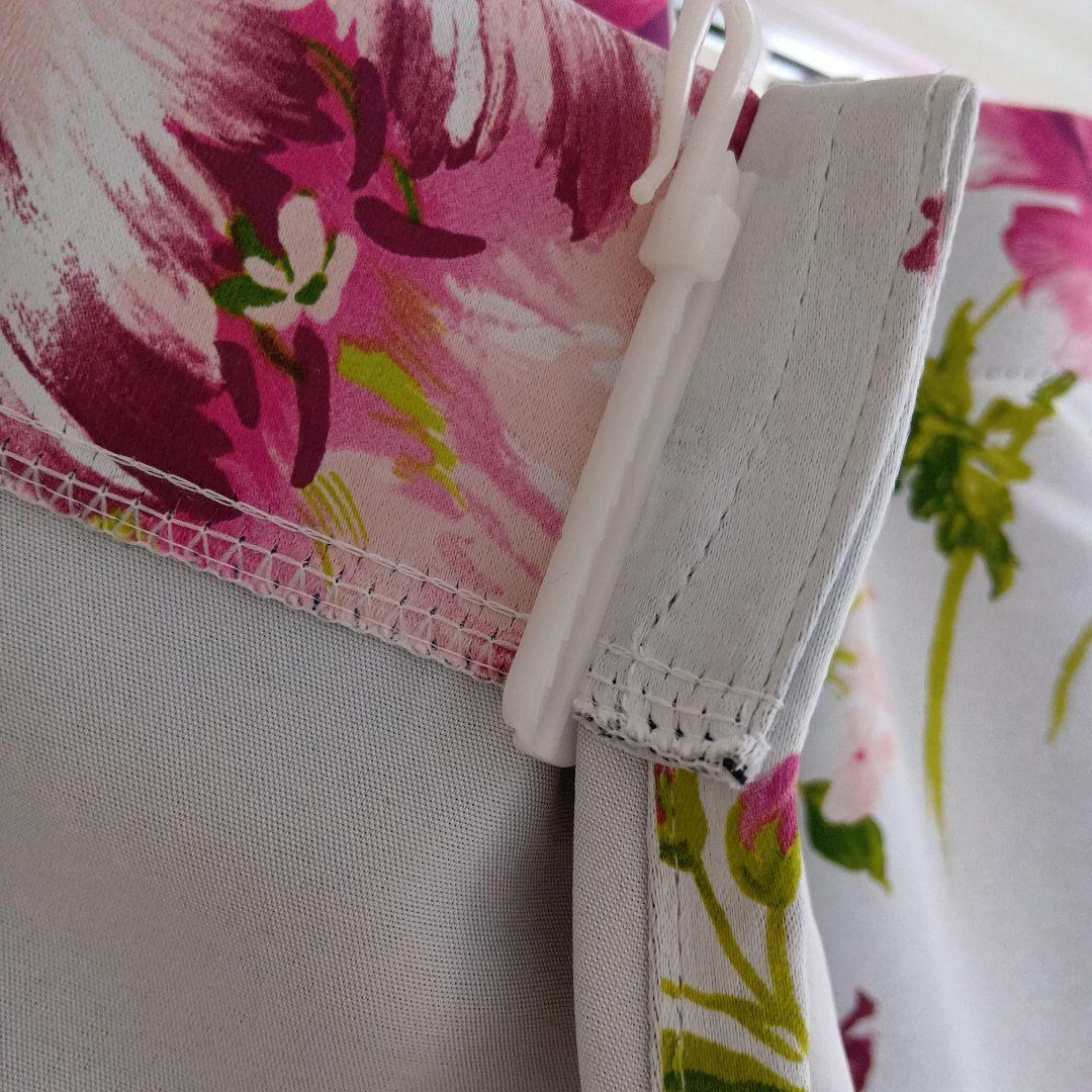 花柄ドレープカーテン（ピンク・フローラル）198センチ 遮光2級