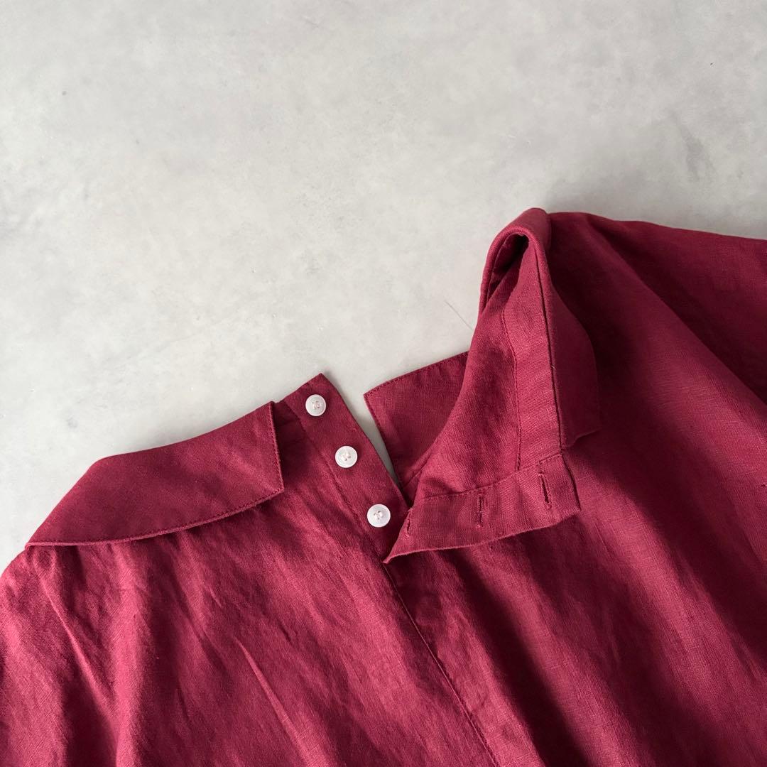 極美品 BASCO バスコネスト 麻100% ドルマン袖 Aライン ブラウス