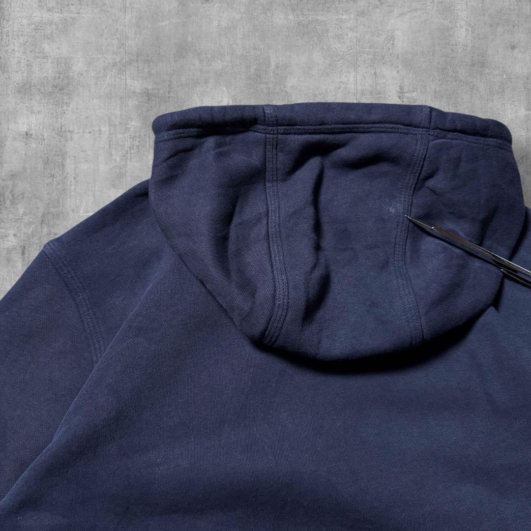 2461 古着NIKEナイキフルジップスウェットパーカー刺繍ロゴ短丈茄子紺