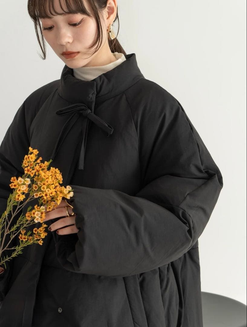 お値下げ中】hinari 中綿リボンミドルコート ブラック フリーサイズ