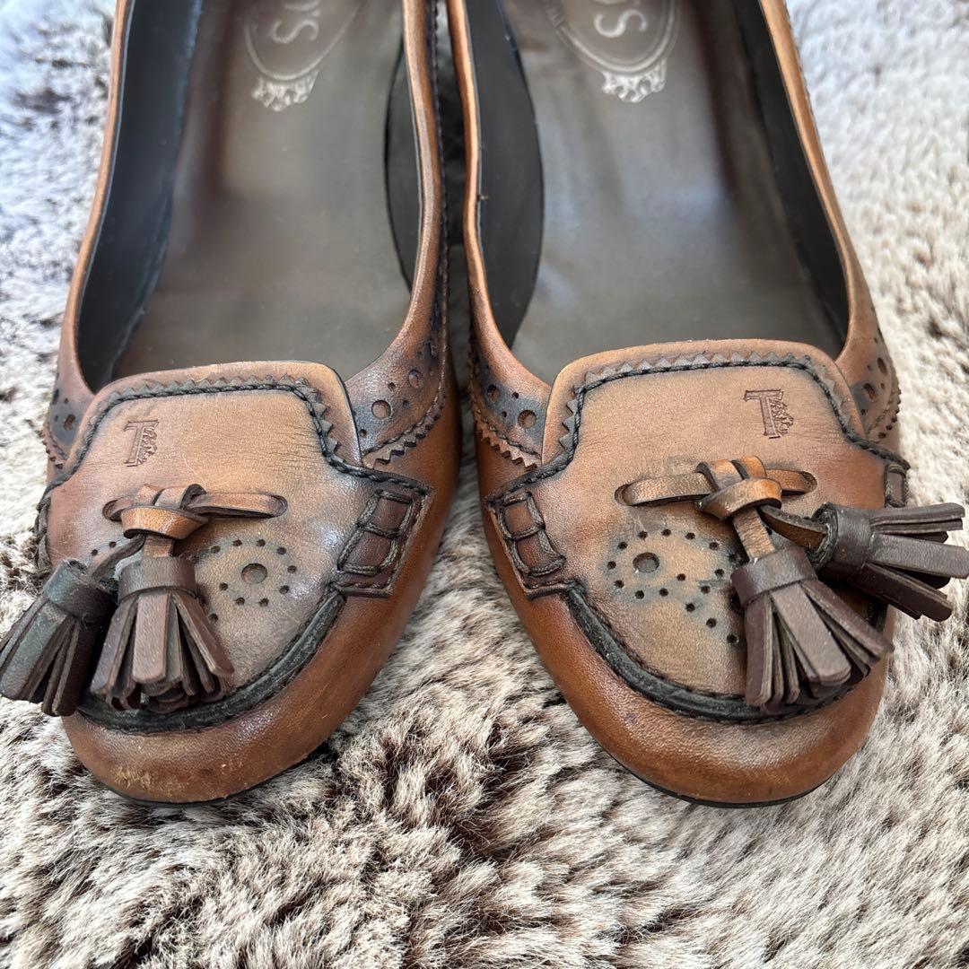 TOD'S トッズ ブラウン タッセル付き パンプス 美品 激安 - 靴ブランド