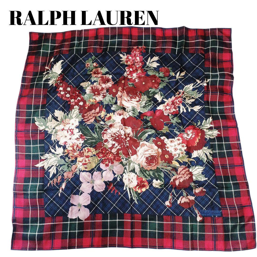 Ralph Lauren シルクスカーフ 大判 チェック×フローラル 花柄 上品