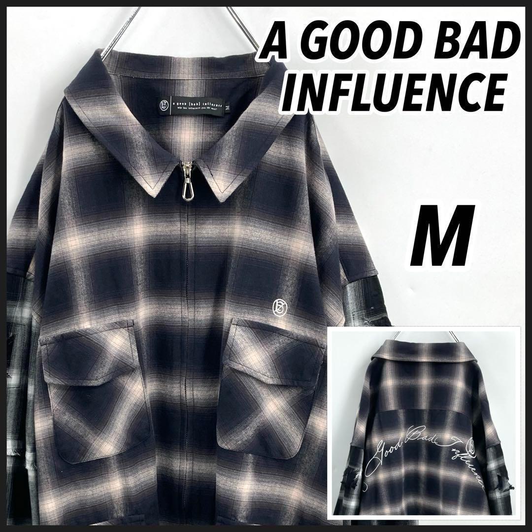 A GOOD BAD INFLUENCE ジップアップオンブレチェックシャツ M ジップアップオンブレチェックシャツ（シャツ/ブラウス）｜sedacle