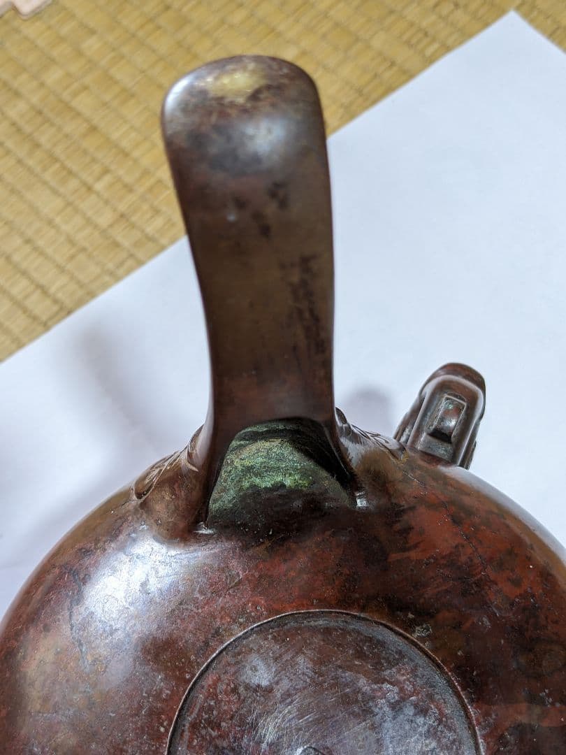 ♦銅器 神獣文 龍双耳 三足花器 初代 定塚義正 明治〜大正時代 花生 骨董品