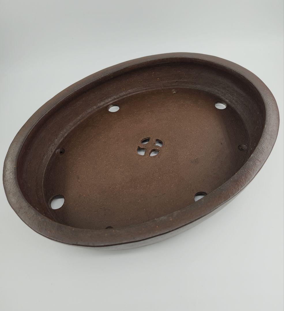 お正月セール 10日まで 盆栽鉢 常滑 中野行山 楕円形 大品盆栽鉢 落款