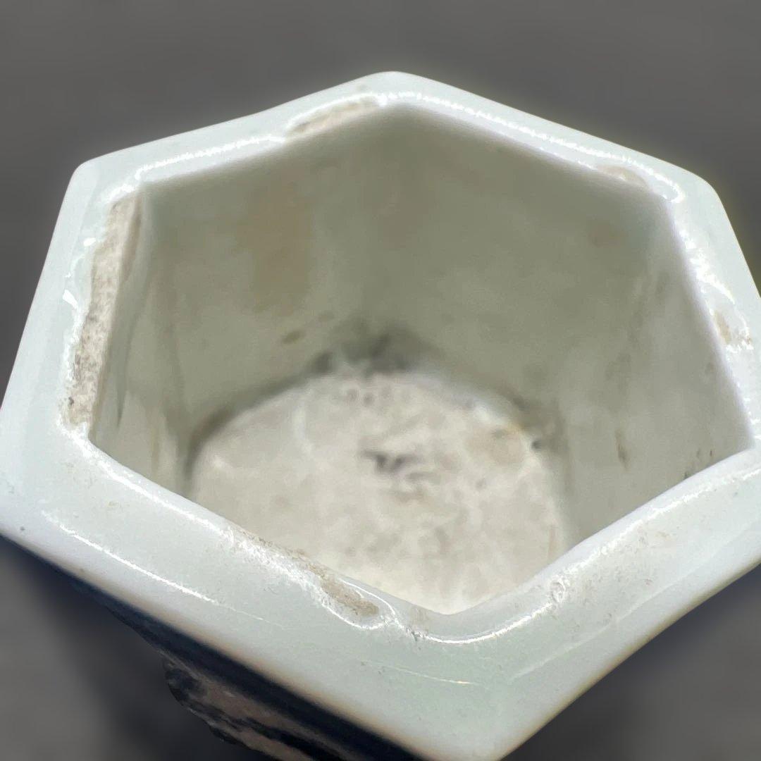 六角山水染付水滴 春雅堂製 文房具 時代品 - メルカリ