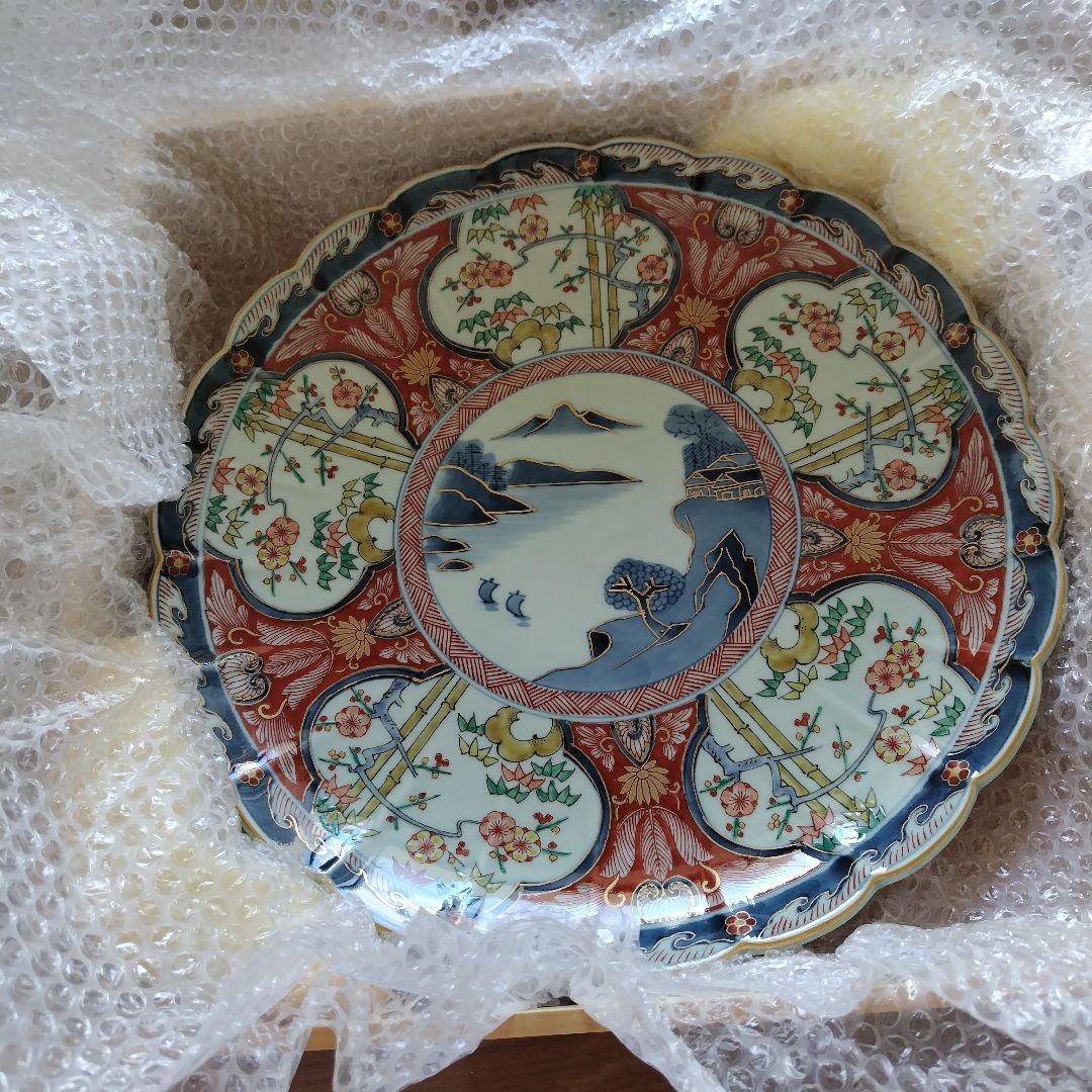 肥前の器青赤花柄波型皿 - メルカリ