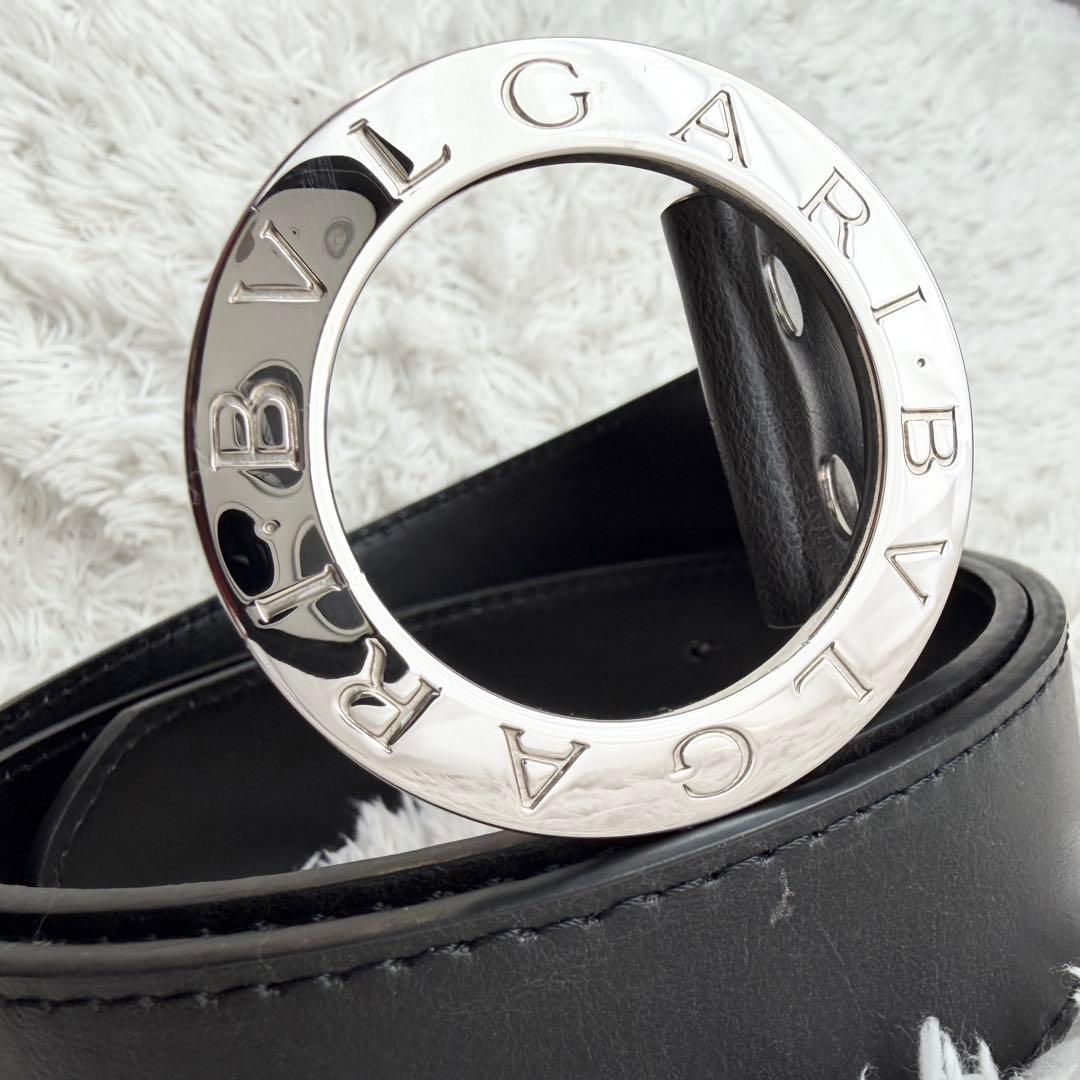 【未使用級】 ブルガリ ベルト ロゴマニア サークルロゴ シルバー金具 ブラック 美品】 ブルガリ ベルト ロゴマニア サークルロゴ シルバー金具