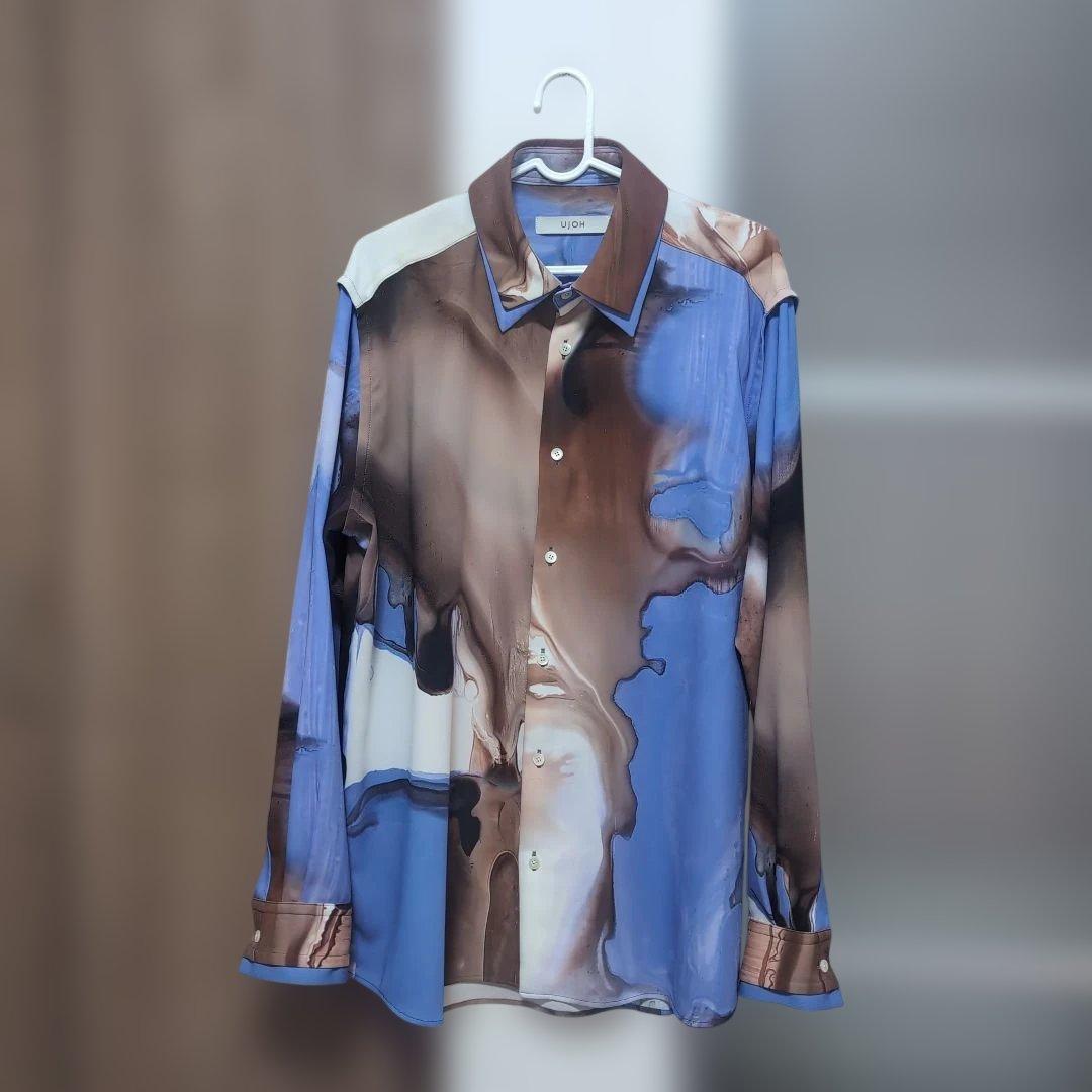 UJOHウジョー マーブルアートプリント長袖シャツ　ユニセックス　4サイズ UJOHウジョー マーブルアートプリント長袖シャツ ユニセックス 4サイズ