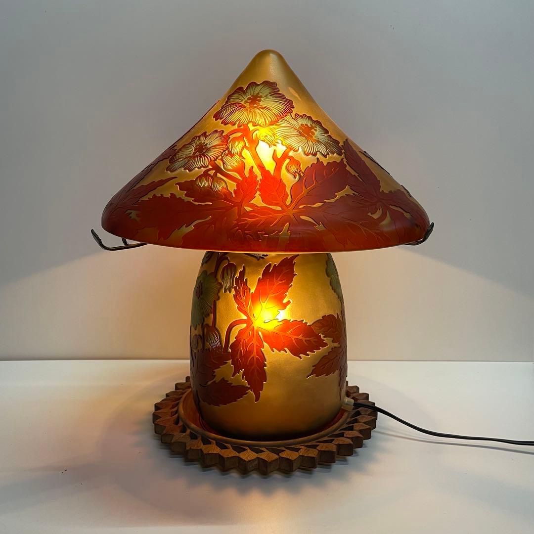 稀少品 ガレ風ランプ 被せ硝子 マッシュルーム ランプ きのこ キノコ