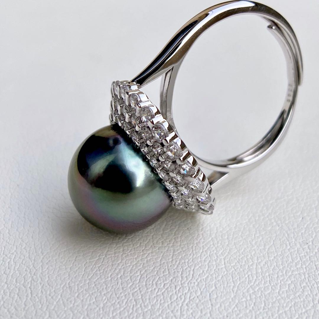 本真珠南洋黒蝶真珠 黒紫12.1㍉大玉s925リングY1042 南洋黒蝶真珠 特選