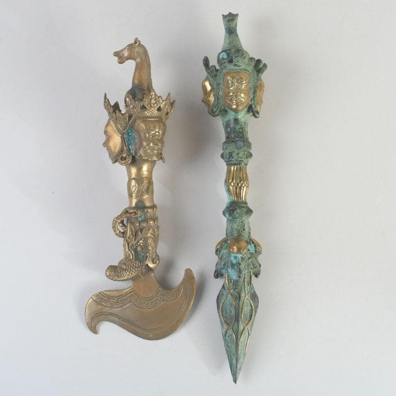 チベット密教法具 古銅鍍金 馬頭観音 金剛杵 独鈷杵など 3点 C