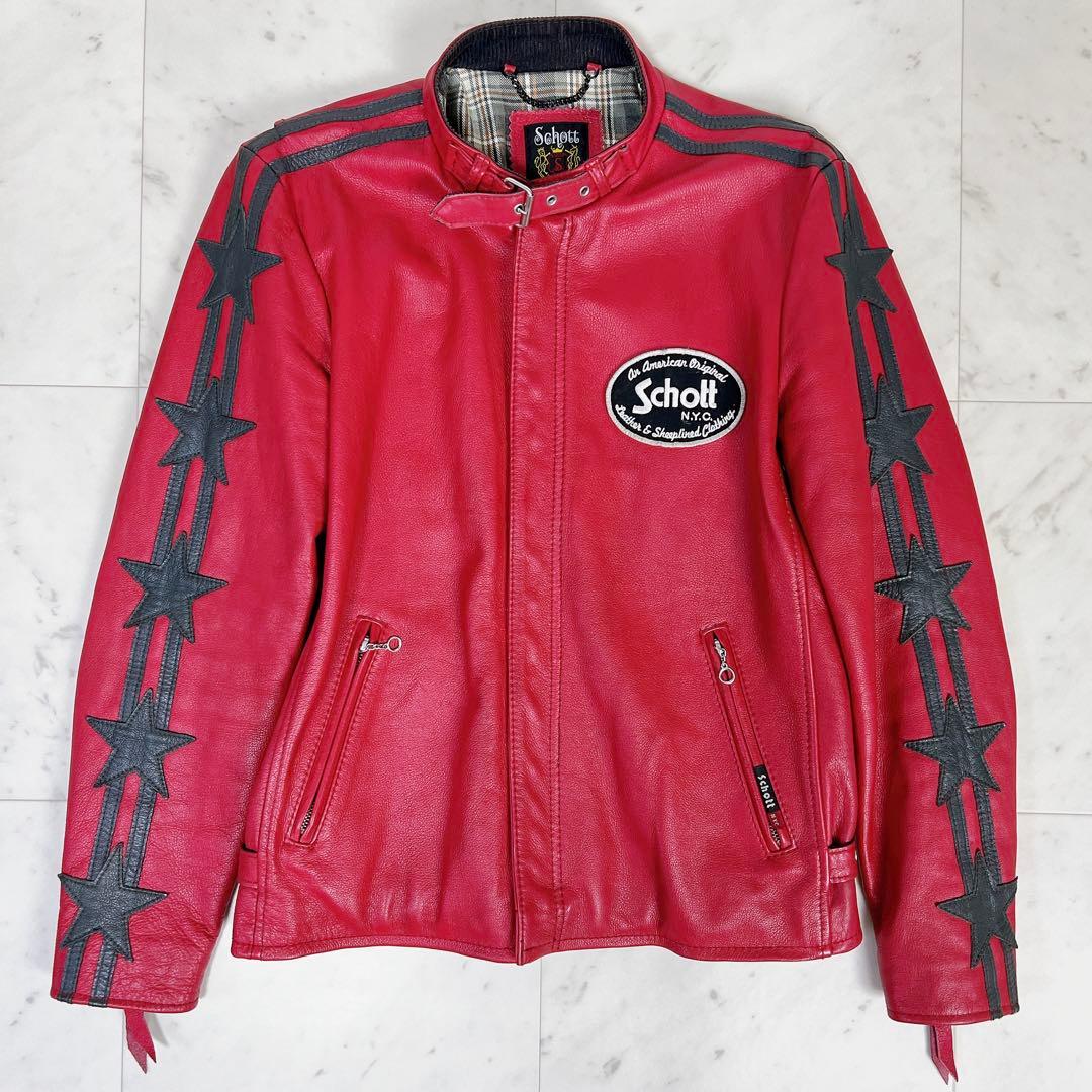 極美品》schott シングルライダース 100周年モデル 星条旗 牛革 M