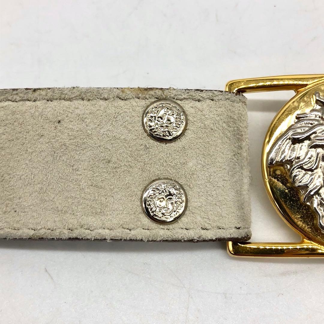美品】ヴェルサーチ ベルト メデューサ スウェード ベージュ ゴールド