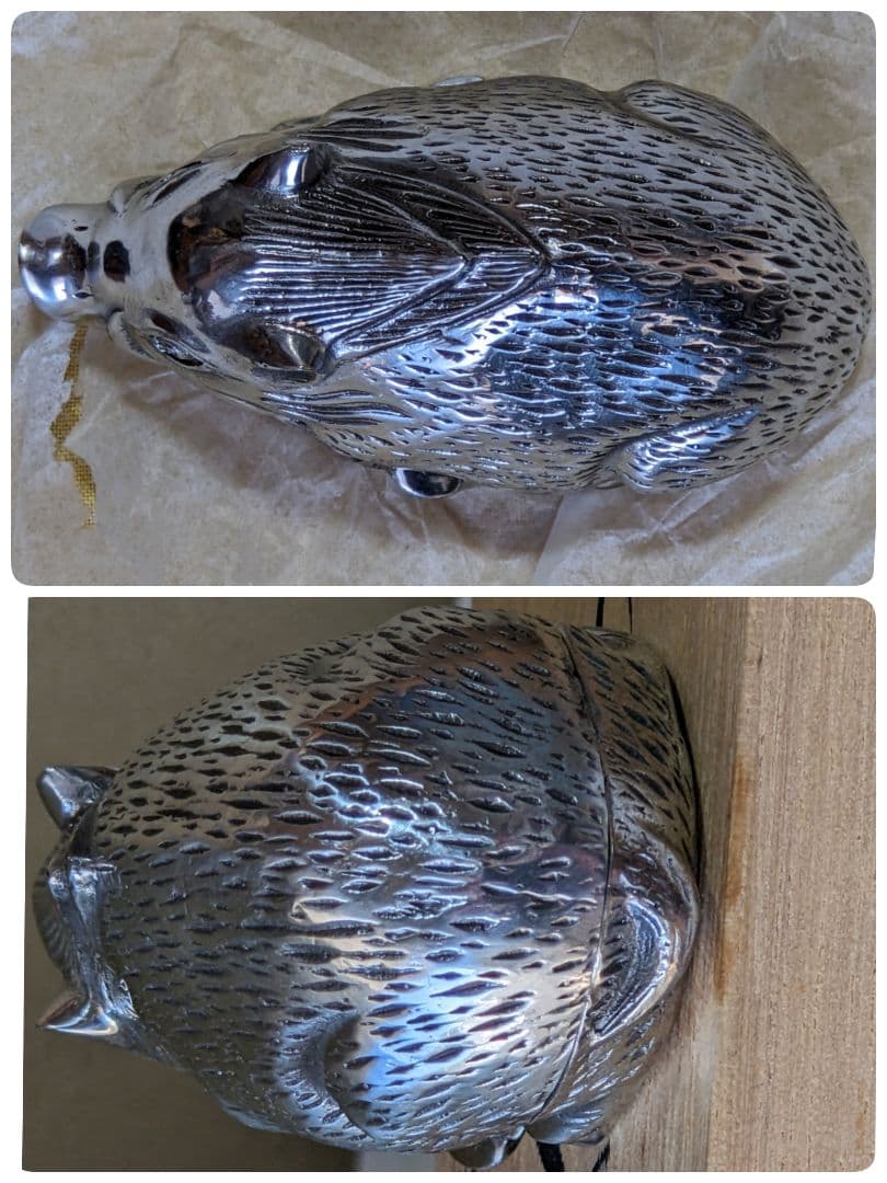 ♢高岡銅器 渡辺景秋作 蝋型鋳銀 干支亥 盒子 銀製品 工芸品 美術品