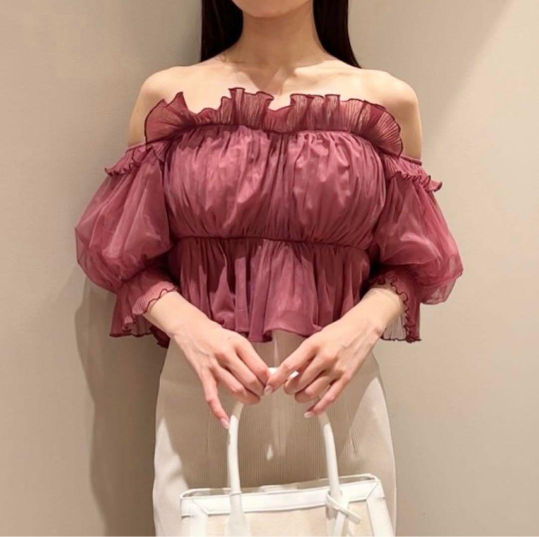 snidel スナイデル ギャザーオフショルブラウス ピンク - メルカリ