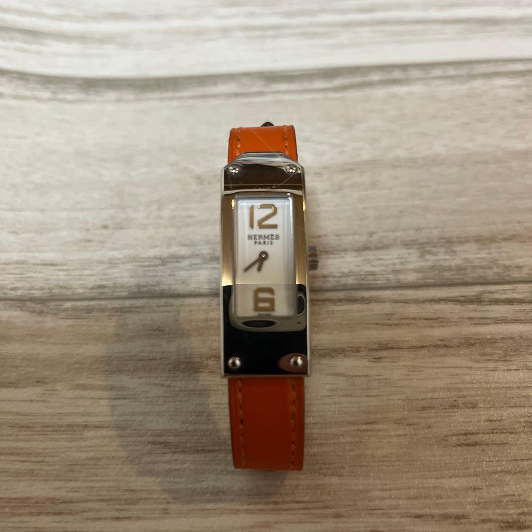 HERMES スクエア型 クォーツ時計 オレンジ