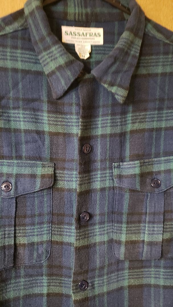 SASSAFRAS ネルシャツ ネイビー/グリーン - メルカリ