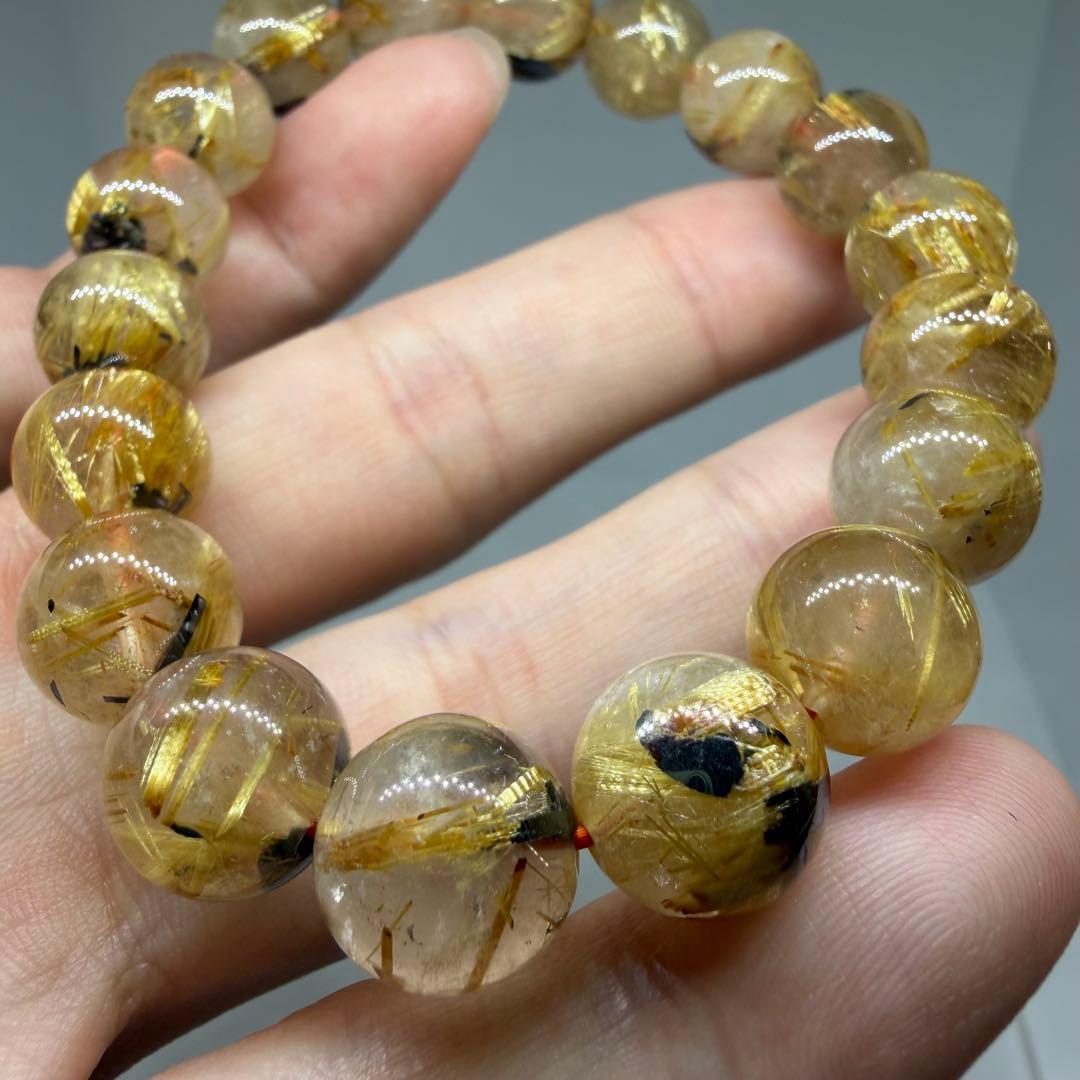 □125ブレスレット太陽放射ゴールドタイチン ルチルクォーツ 金運 z1965□ □215 ハイクオリティ 太陽放射 ゴールド タイチン ルチル クォーツ 金