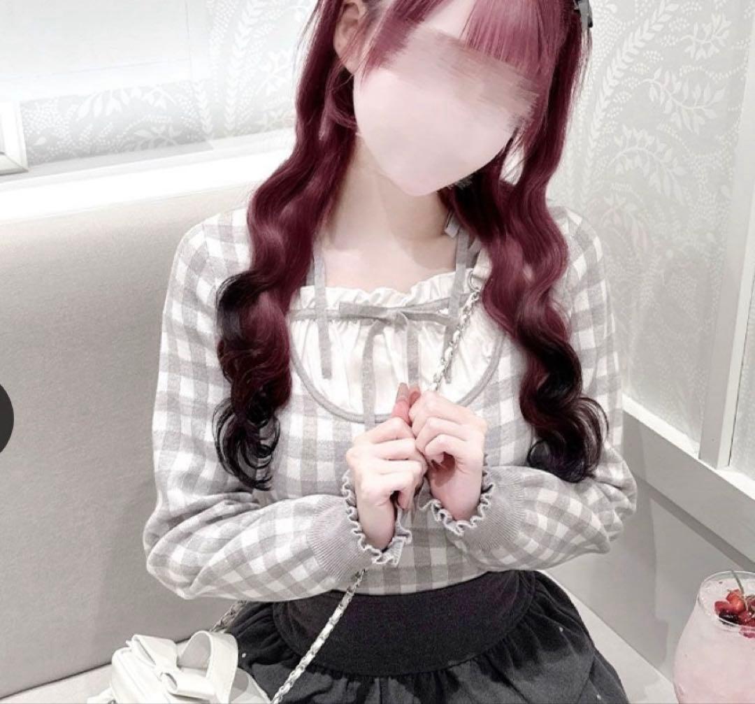 ハニーミュウ ストラップリボンギンガムチェックトップス F