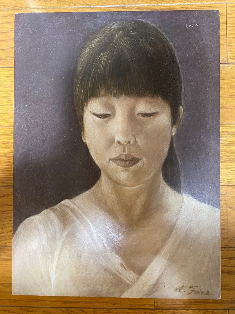 うつむく女性の人物画 油彩 作: M.Funayama 約24cmx33.5cm - メルカリ
